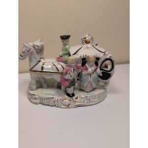 Vintage Porcelain Horse Drawn Carriage Figurine Victorian Couple Hand Painted 6"